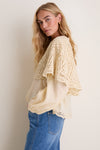 Cream Vali Embroidery Long Sleeve Cape Top