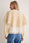 Cream Vali Embroidery Long Sleeve Cape Top