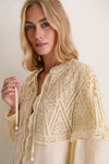 Cream Vali Embroidery Long Sleeve Cape Top