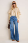 Cream Vali Embroidery Long Sleeve Cape Top