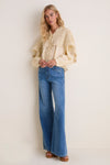 Cream Vali Embroidery Long Sleeve Cape Top