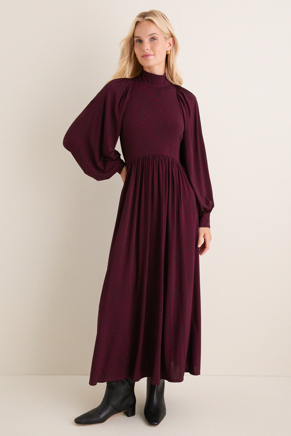 Sea New York Burgundy Charlize Print Raglan Sleeve Dress Burgundy / L