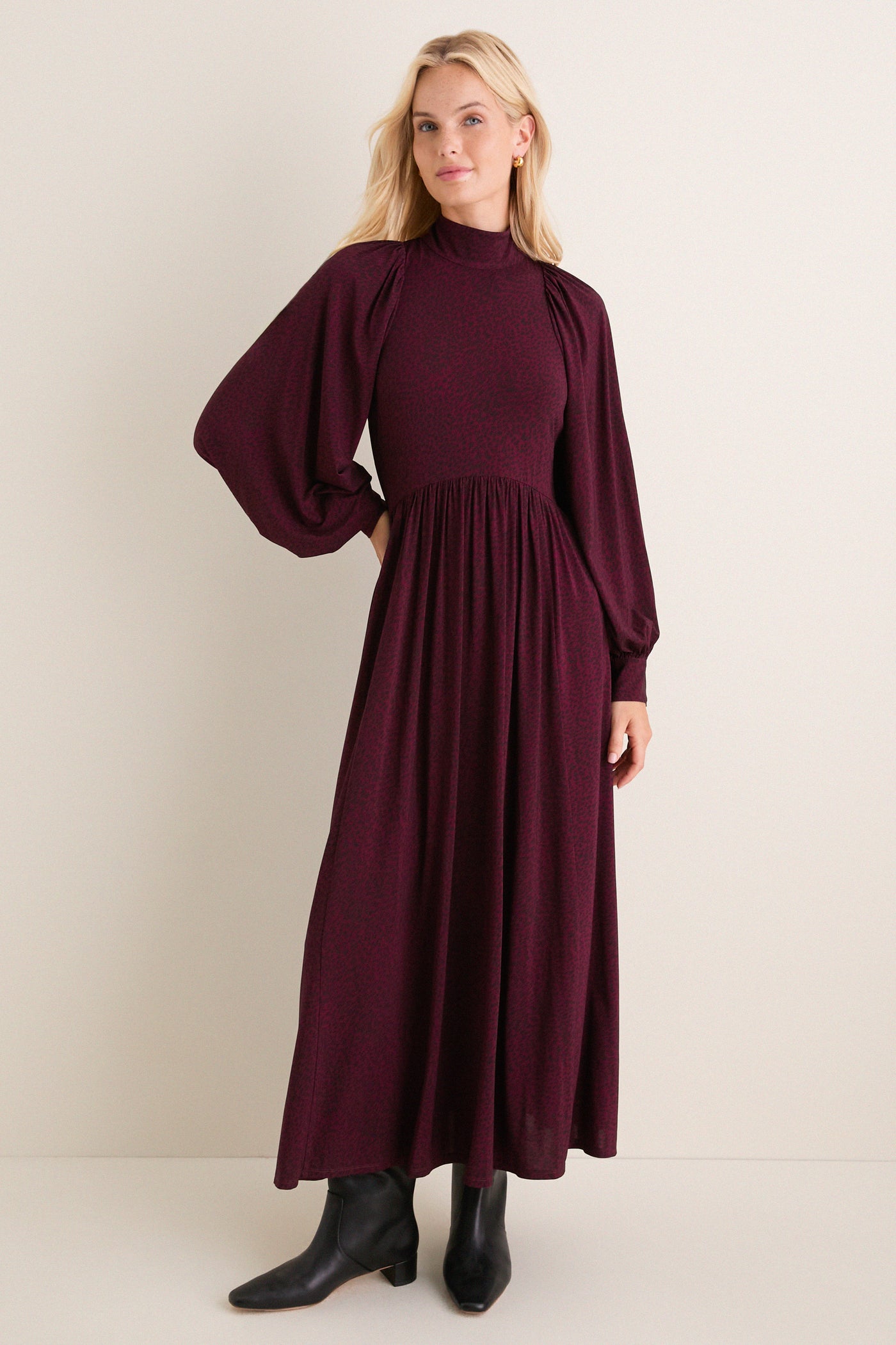 Burgundy Charlize Print Raglan Sleeve Dress