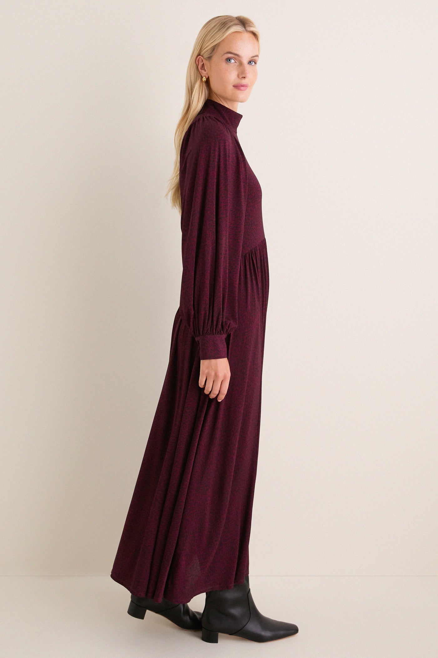 Burgundy Charlize Print Raglan Sleeve Dress