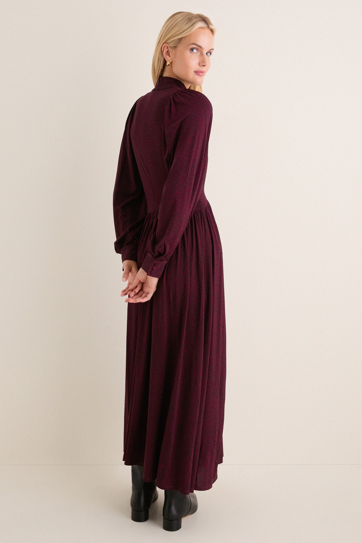 Burgundy Charlize Print Raglan Sleeve Dress