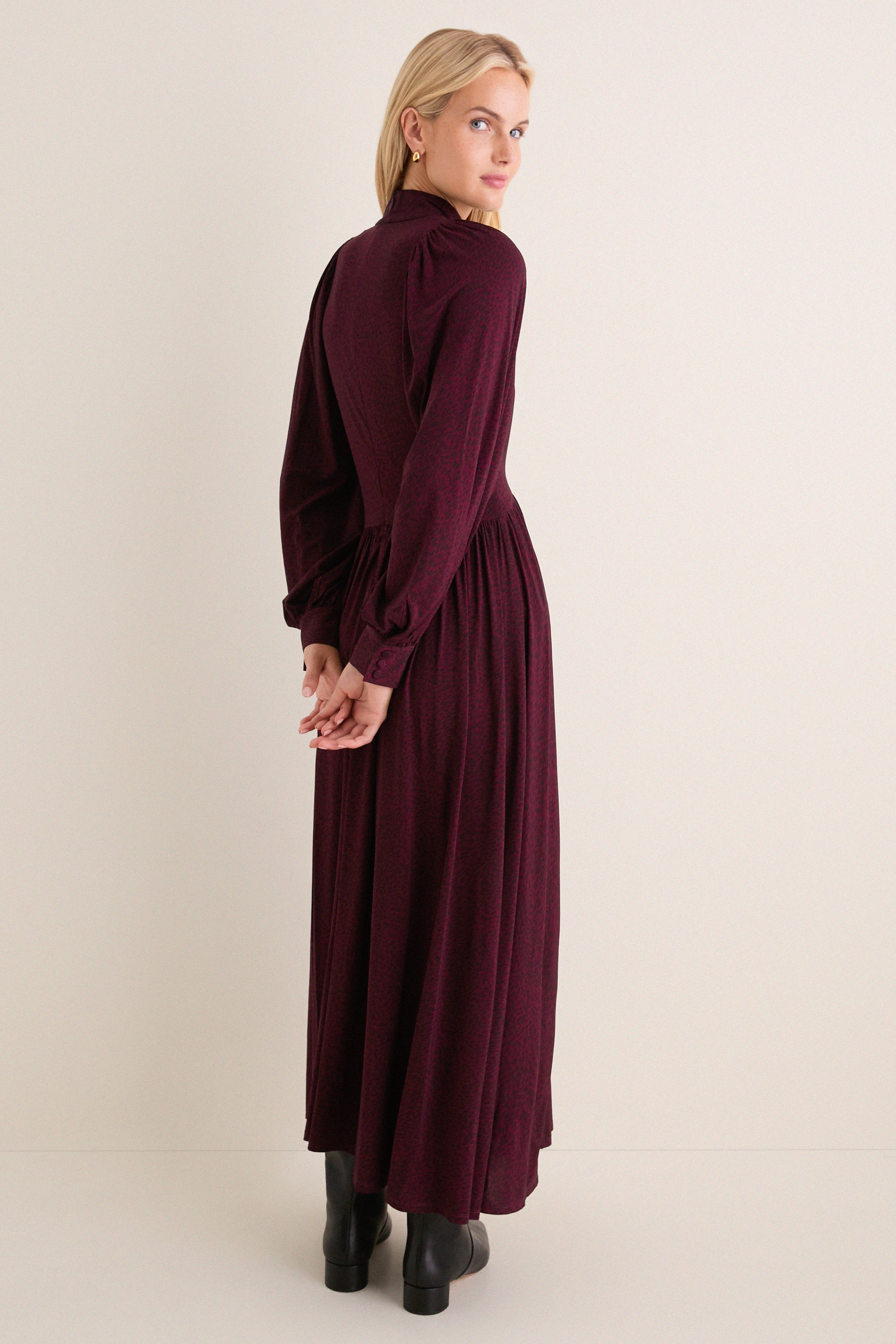 Burgundy Charlize Print Raglan Sleeve Dress