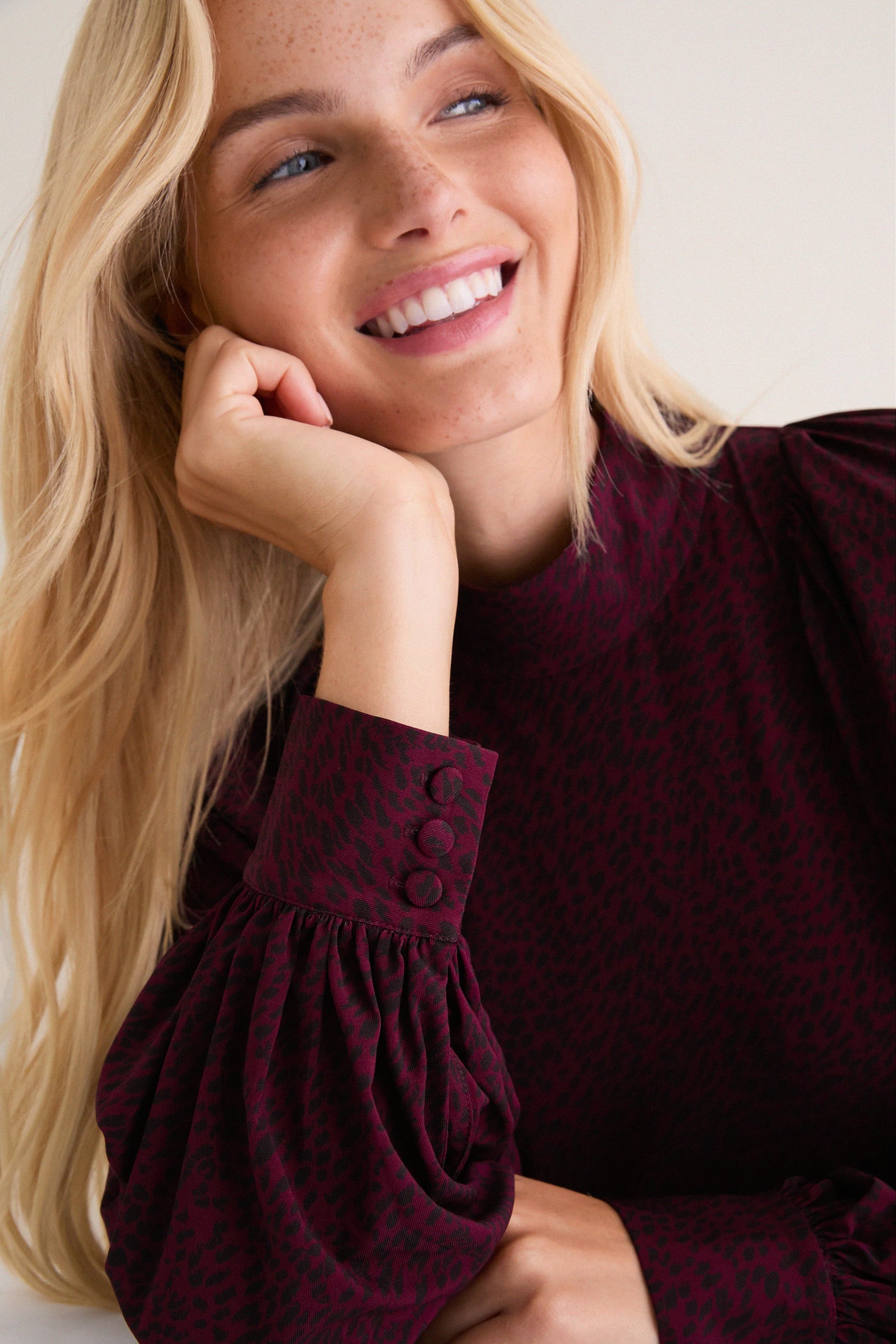 Burgundy Charlize Print Raglan Sleeve Dress