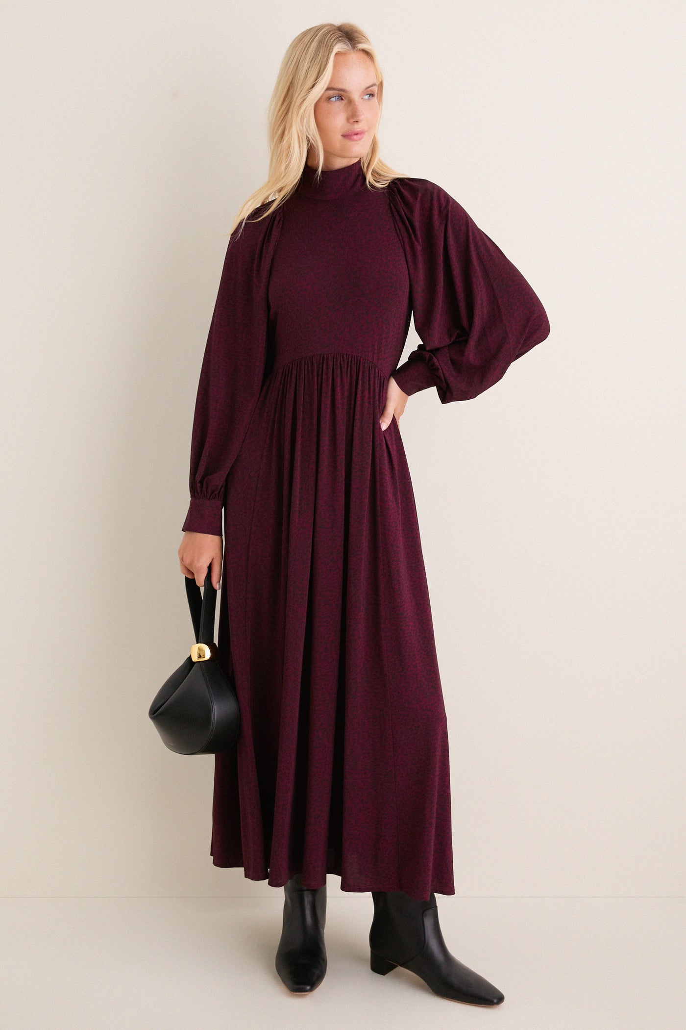 Burgundy Charlize Print Raglan Sleeve Dress