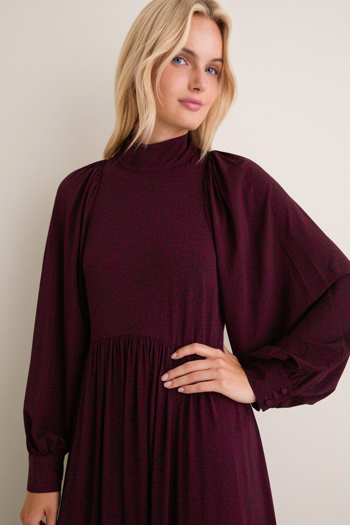Burgundy Charlize Print Raglan Sleeve Dress