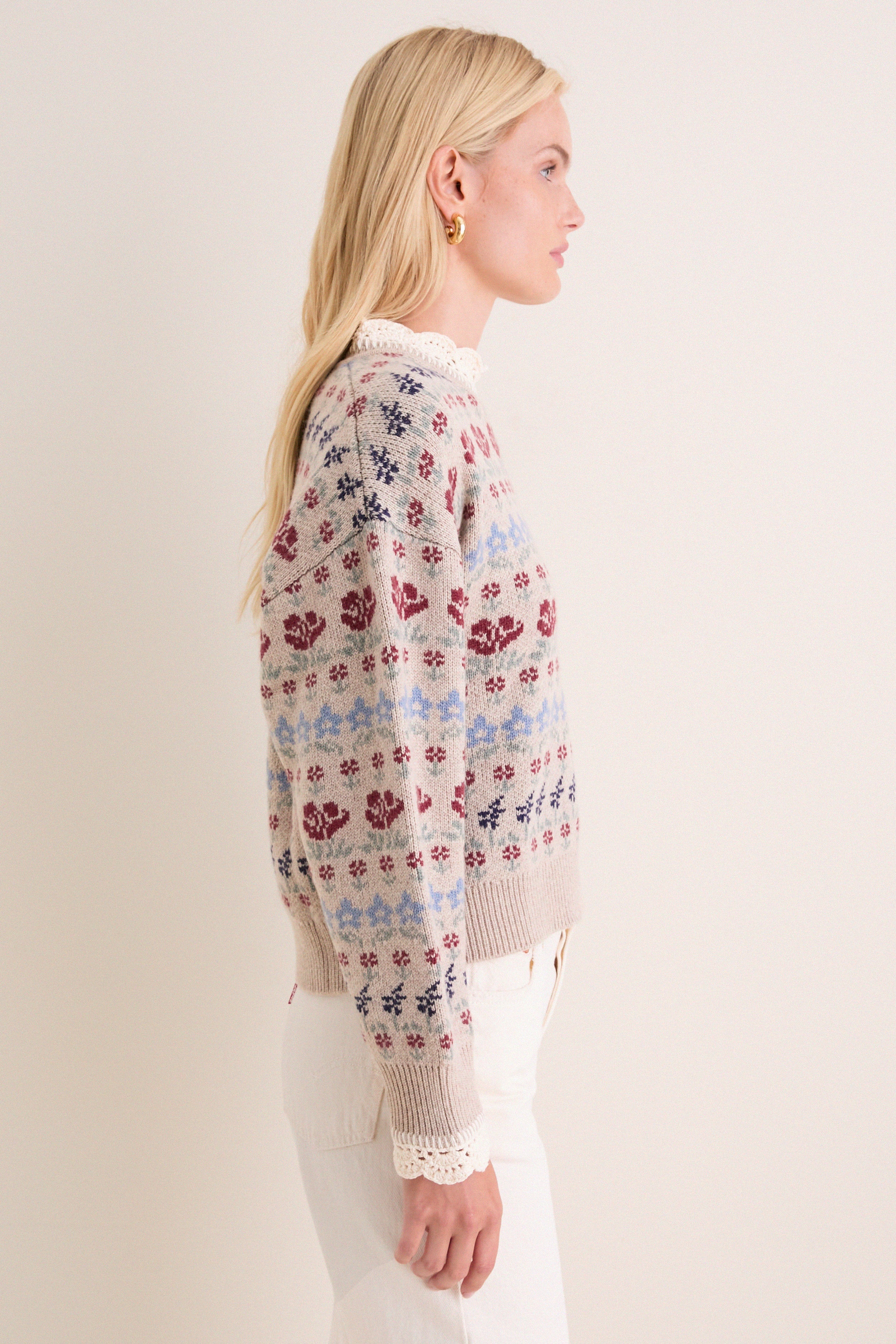 Cream Preston Knit Crew Neck Sweater