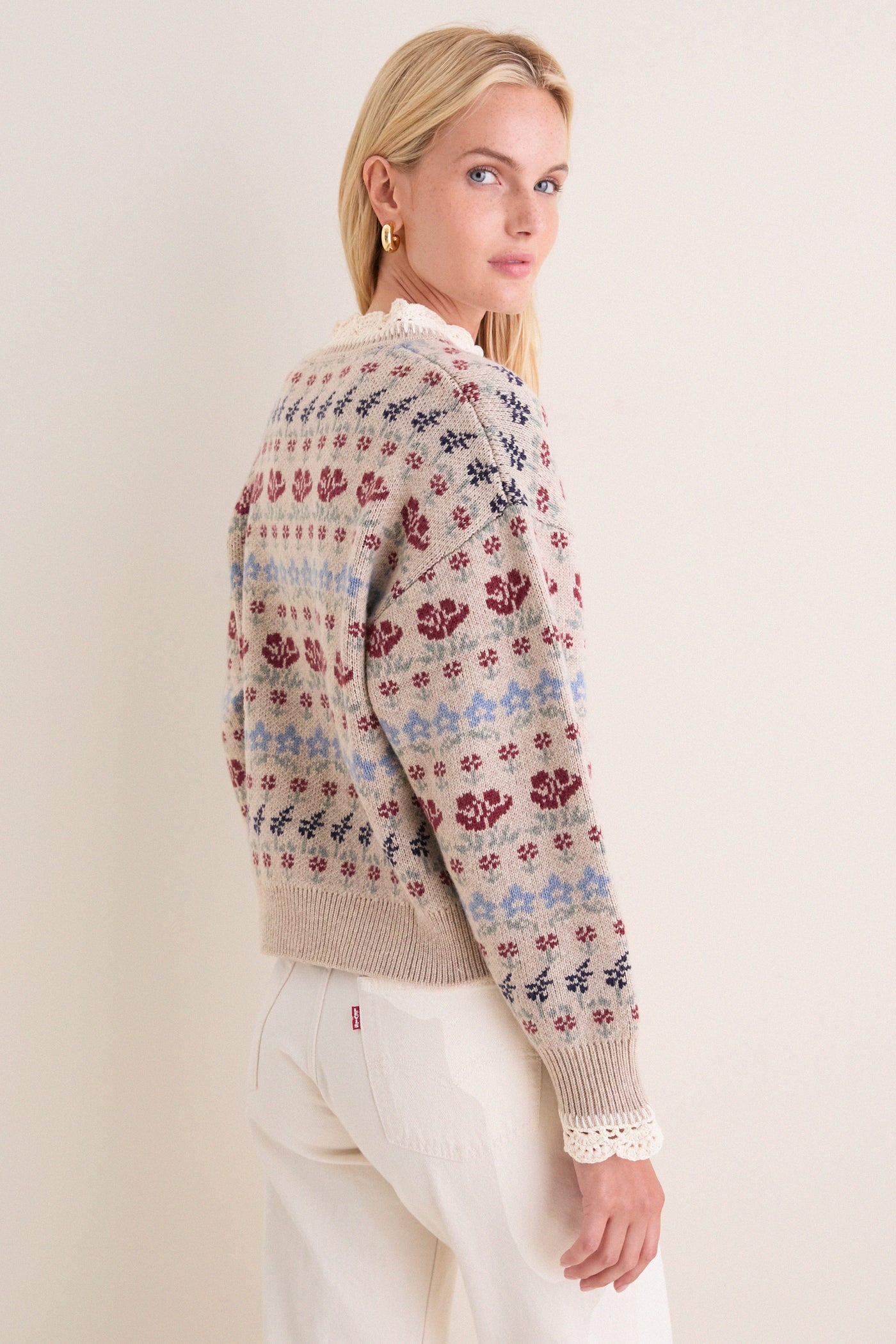 Cream Preston Knit Crew Neck Sweater