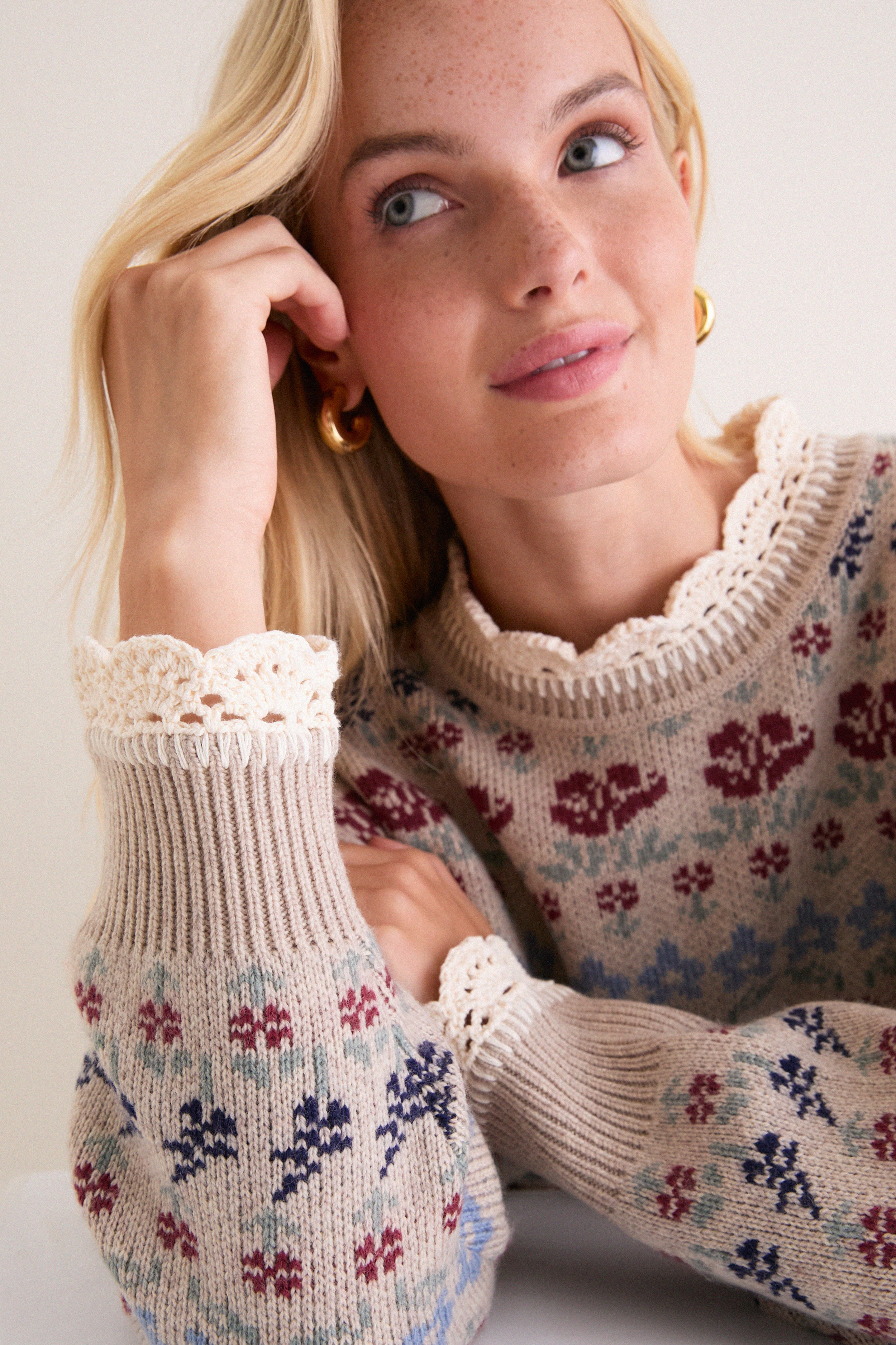 Cream Preston Knit Crew Neck Sweater