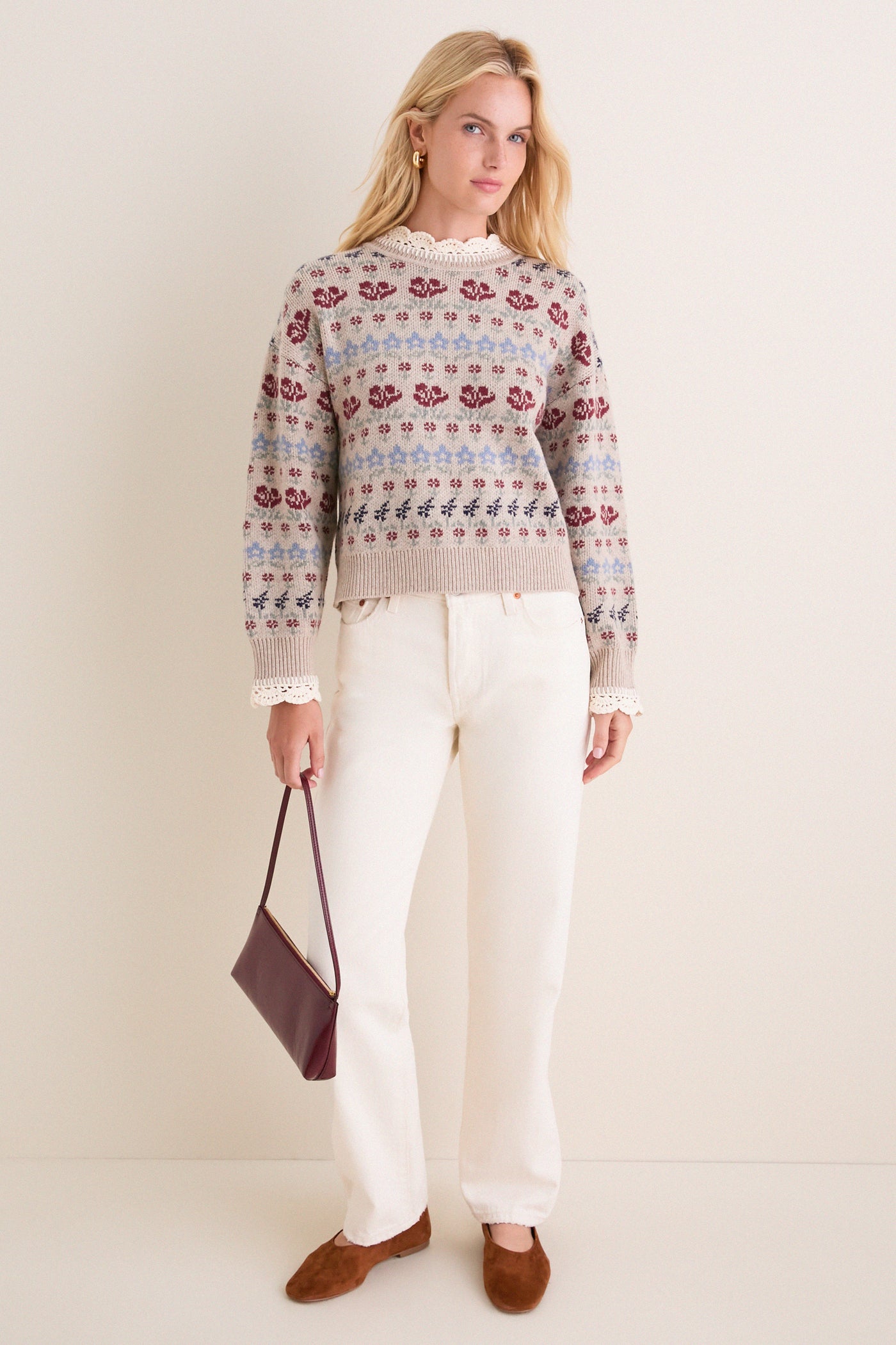 Cream Preston Knit Crew Neck Sweater
