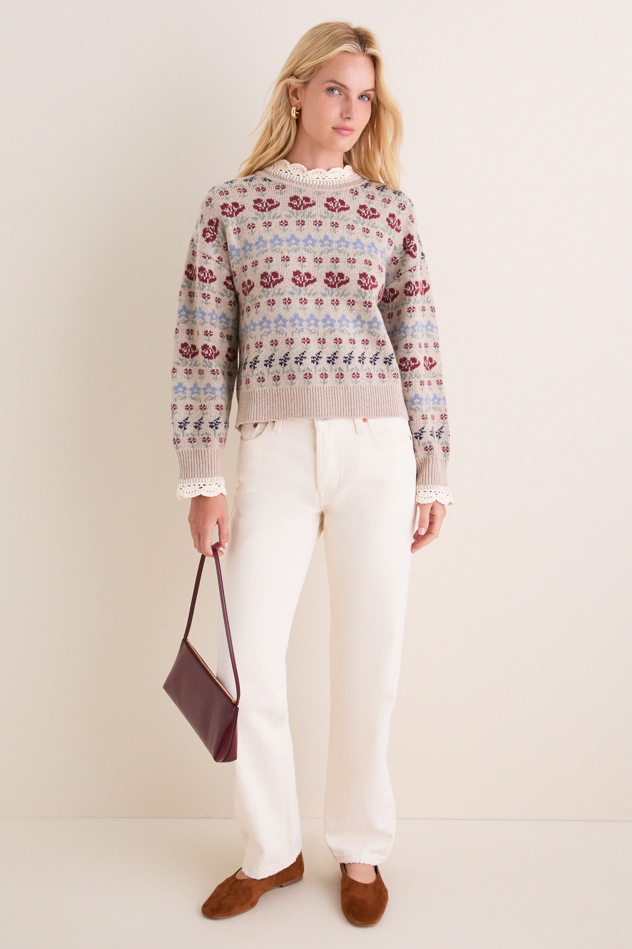 Cream Preston Knit Crew Neck Sweater
