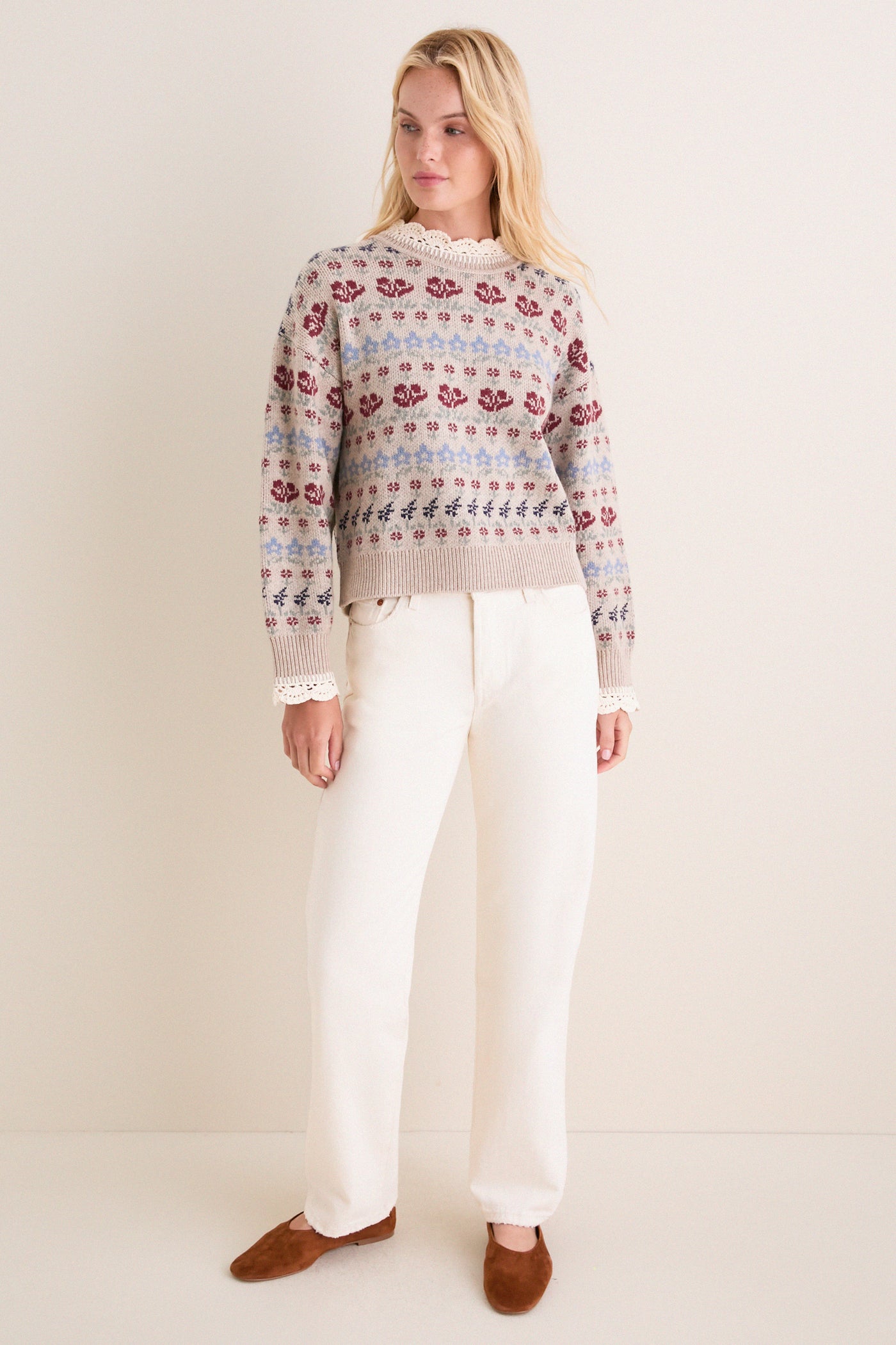 Cream Preston Knit Crew Neck Sweater
