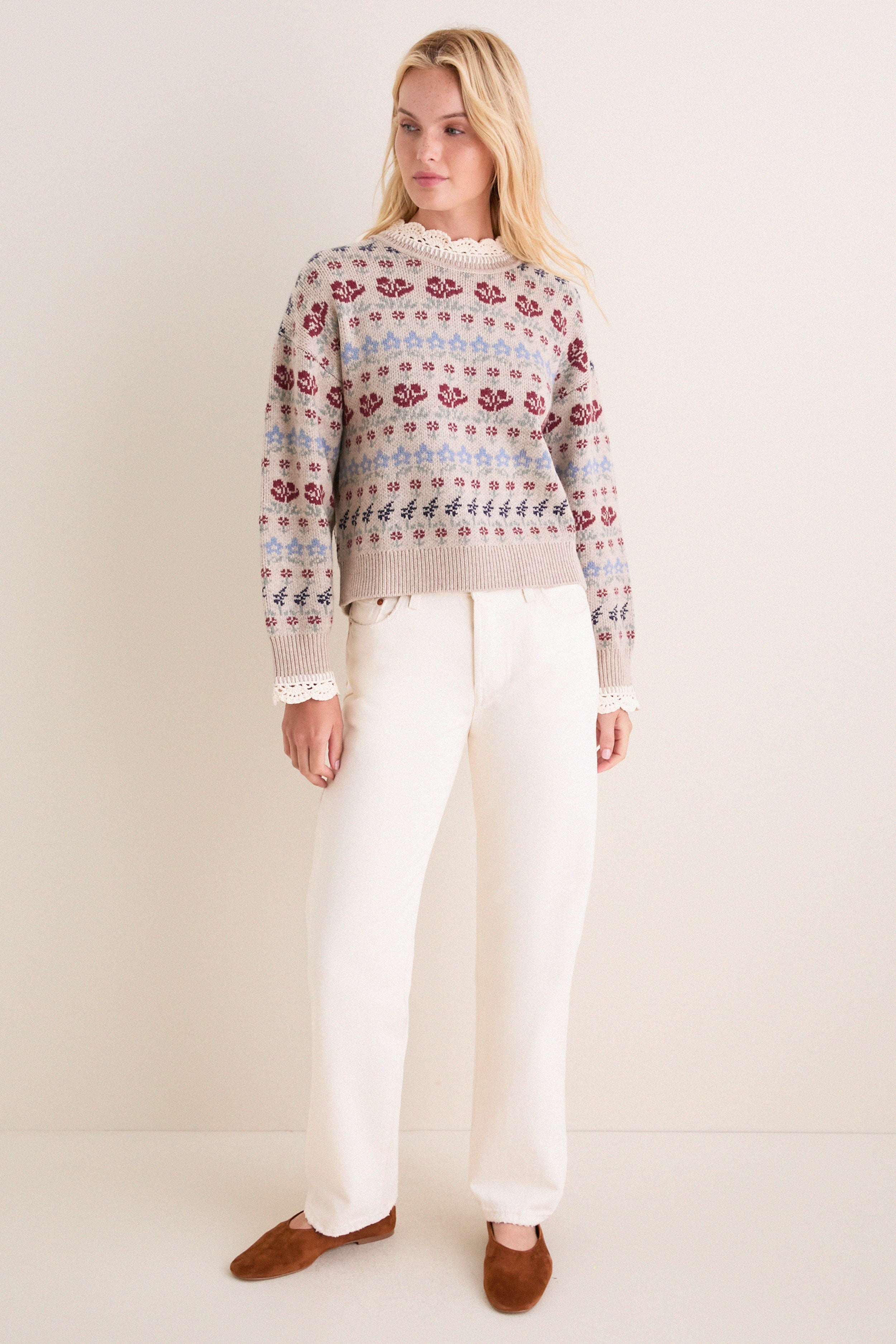 Cream Preston Knit Crew Neck Sweater
