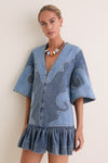 Blue Jesse Denim Applique Mini Dress
