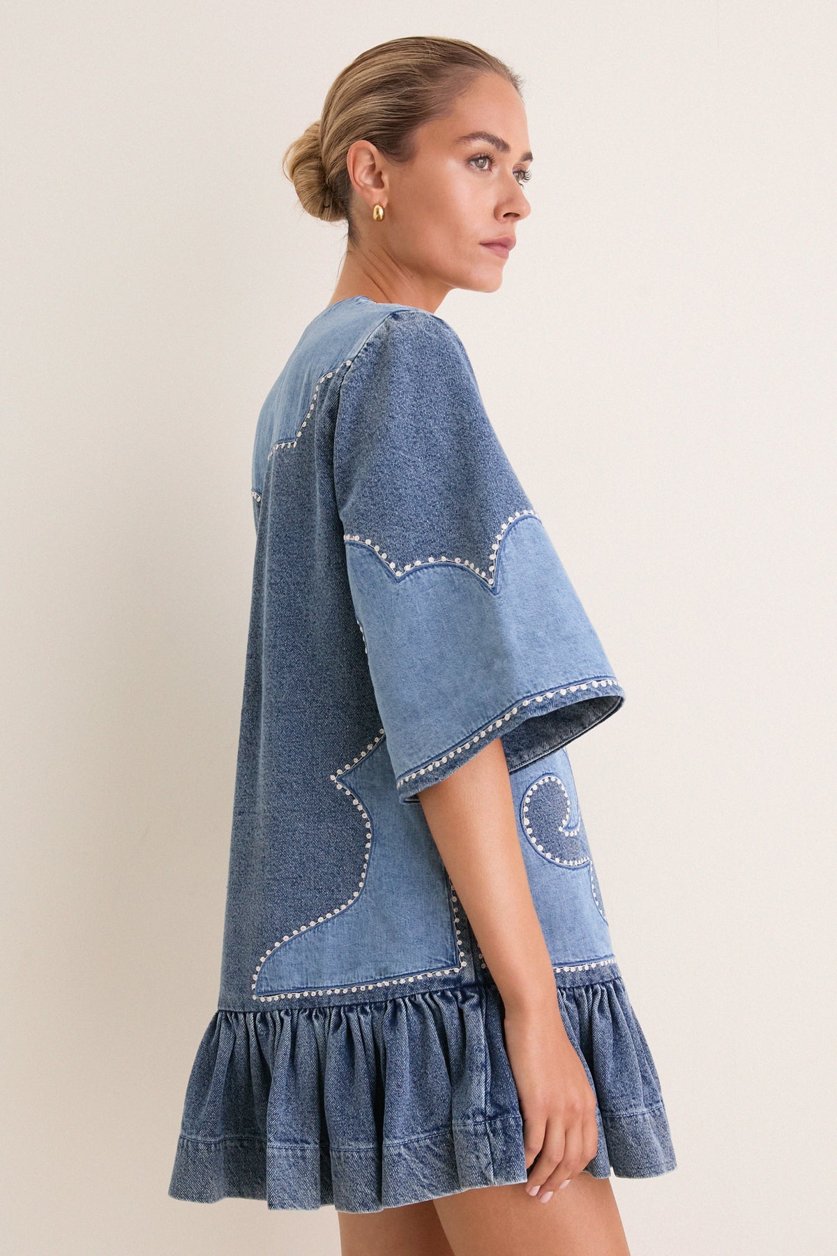 Blue Jesse Denim Applique Mini Dress