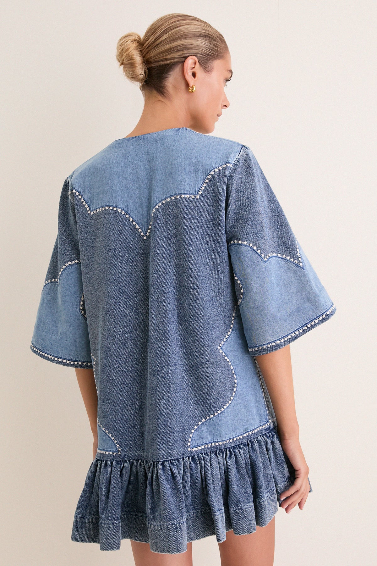Blue Jesse Denim Applique Mini Dress