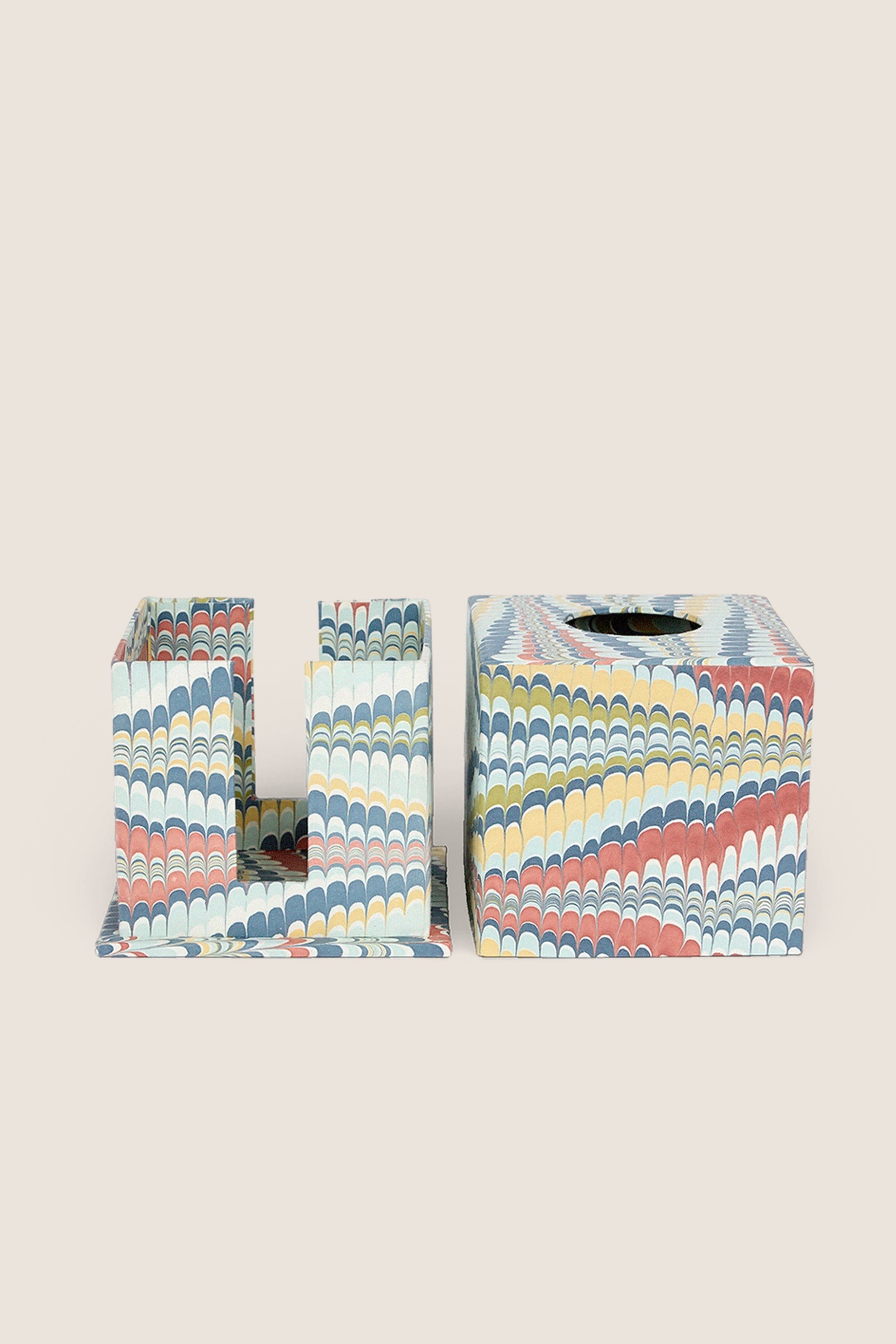 Ocean Mountain Hand Marbled Square Tissue Box
