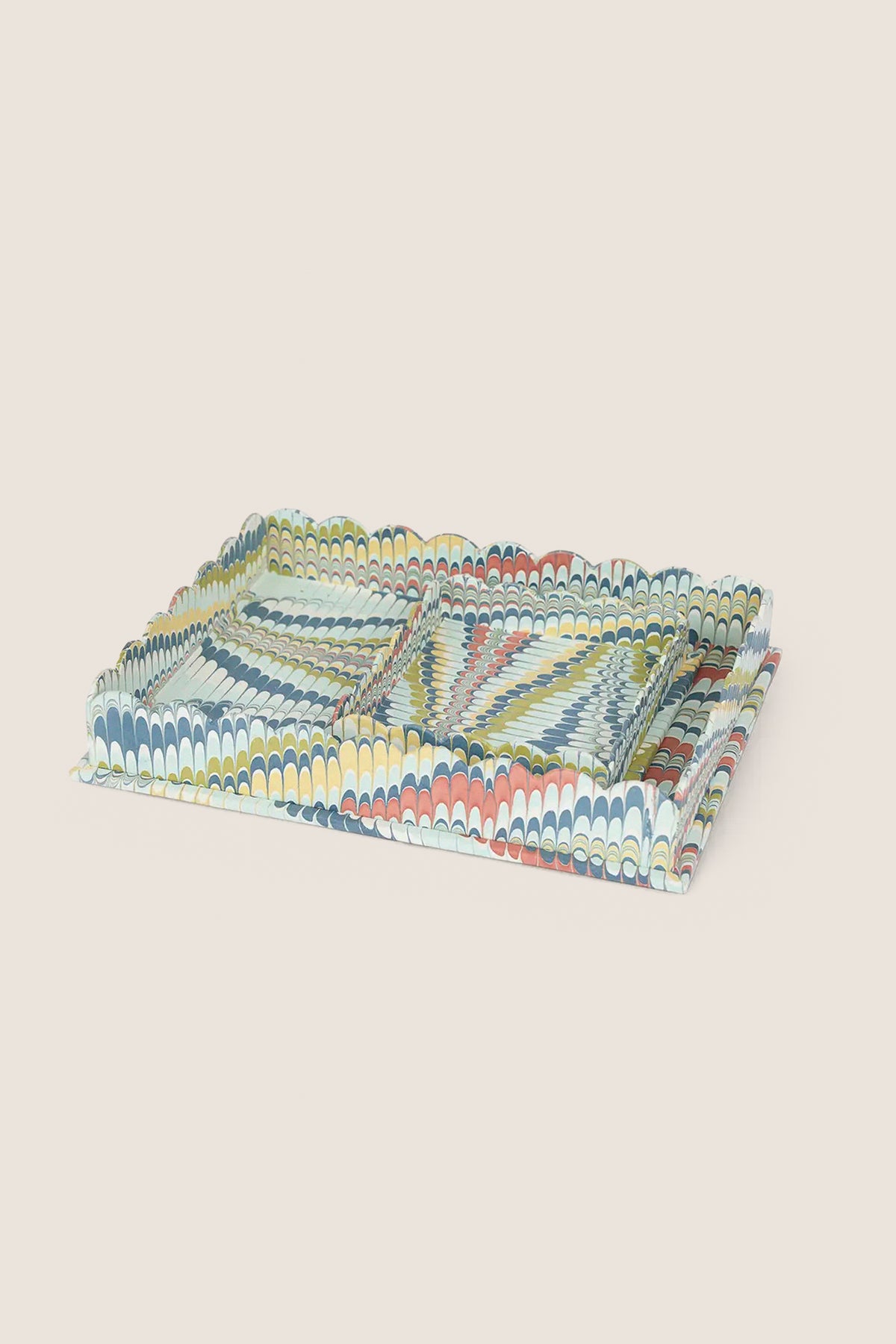 Ocean Mountain Hand Marbled Scalloped Desk Tray Set