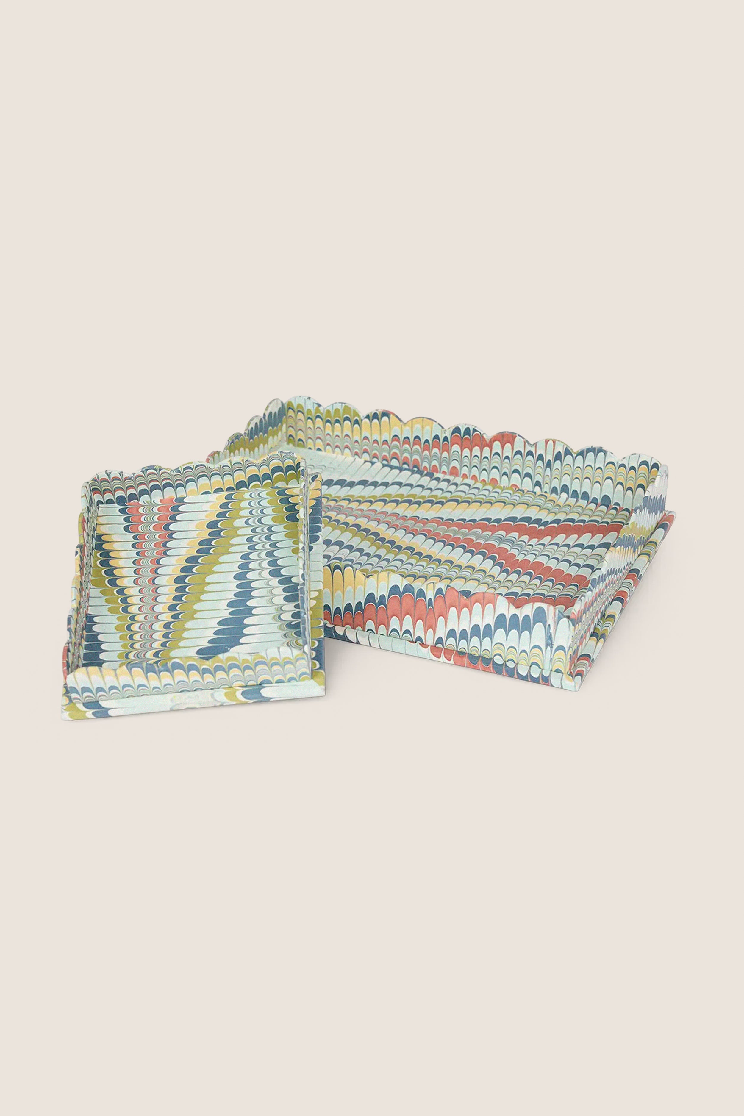 Ocean Mountain Hand Marbled Scalloped Desk Tray Set