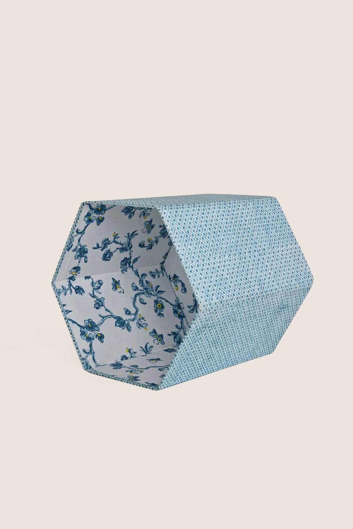 Dot and Grid Blue Block Printed Hexagon Collapsible Basket | Craft Boat