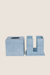Dot and Grid Blue Screen Printed Square Tissue Box