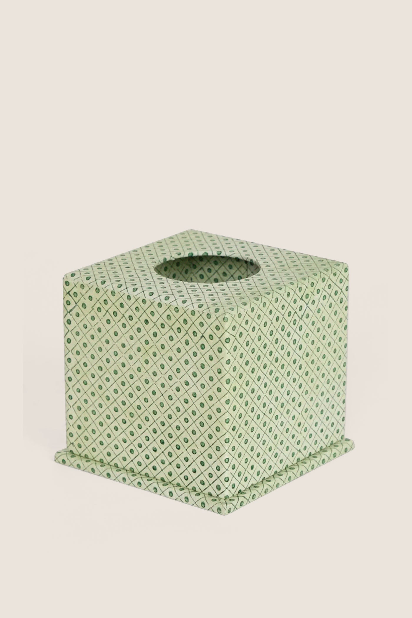 Dot and Grid Green Screen Printed Square Tissue Box | Craft Boat