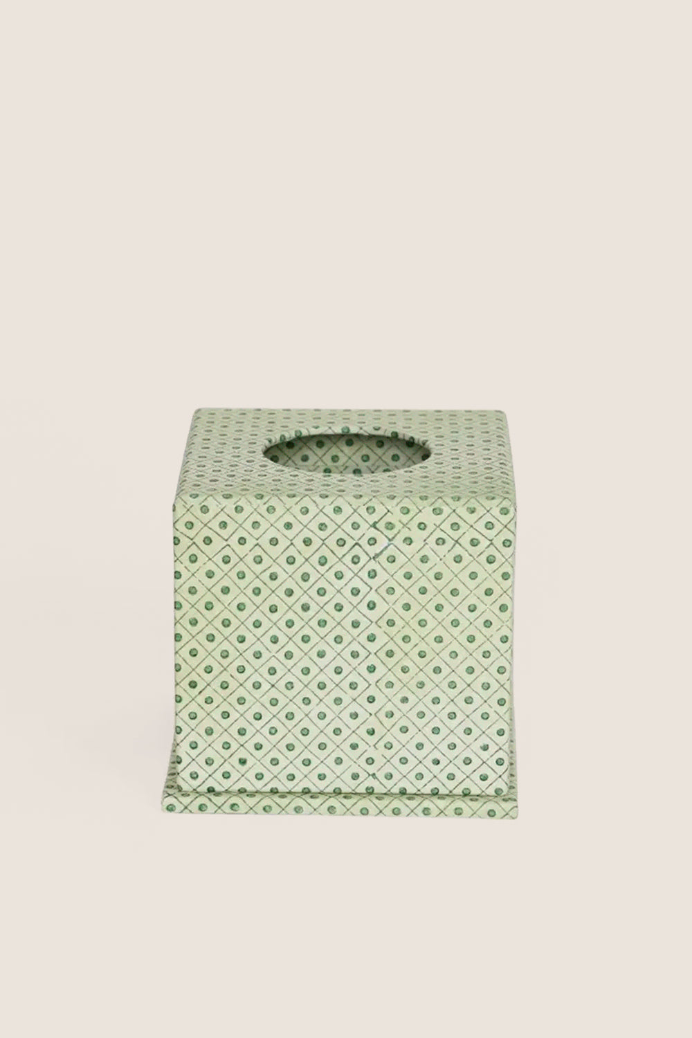 Dot and Grid Green Screen Printed Square Tissue Box