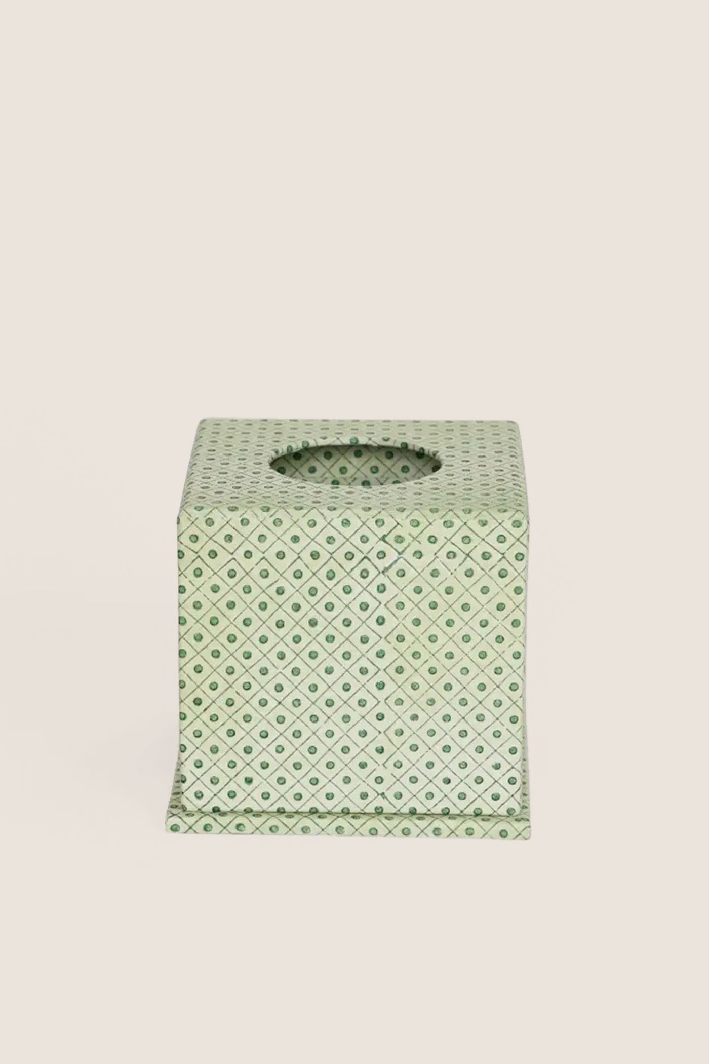 Dot and Grid Green Screen Printed Square Tissue Box