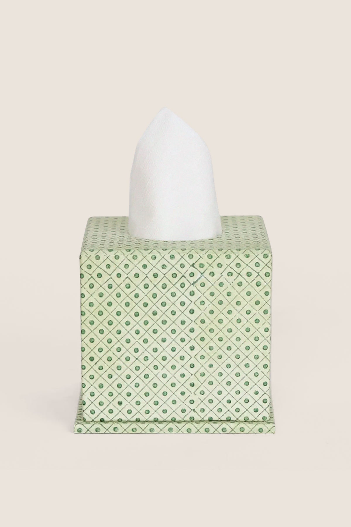 Dot and Grid Green Screen Printed Square Tissue Box | Craft Boat