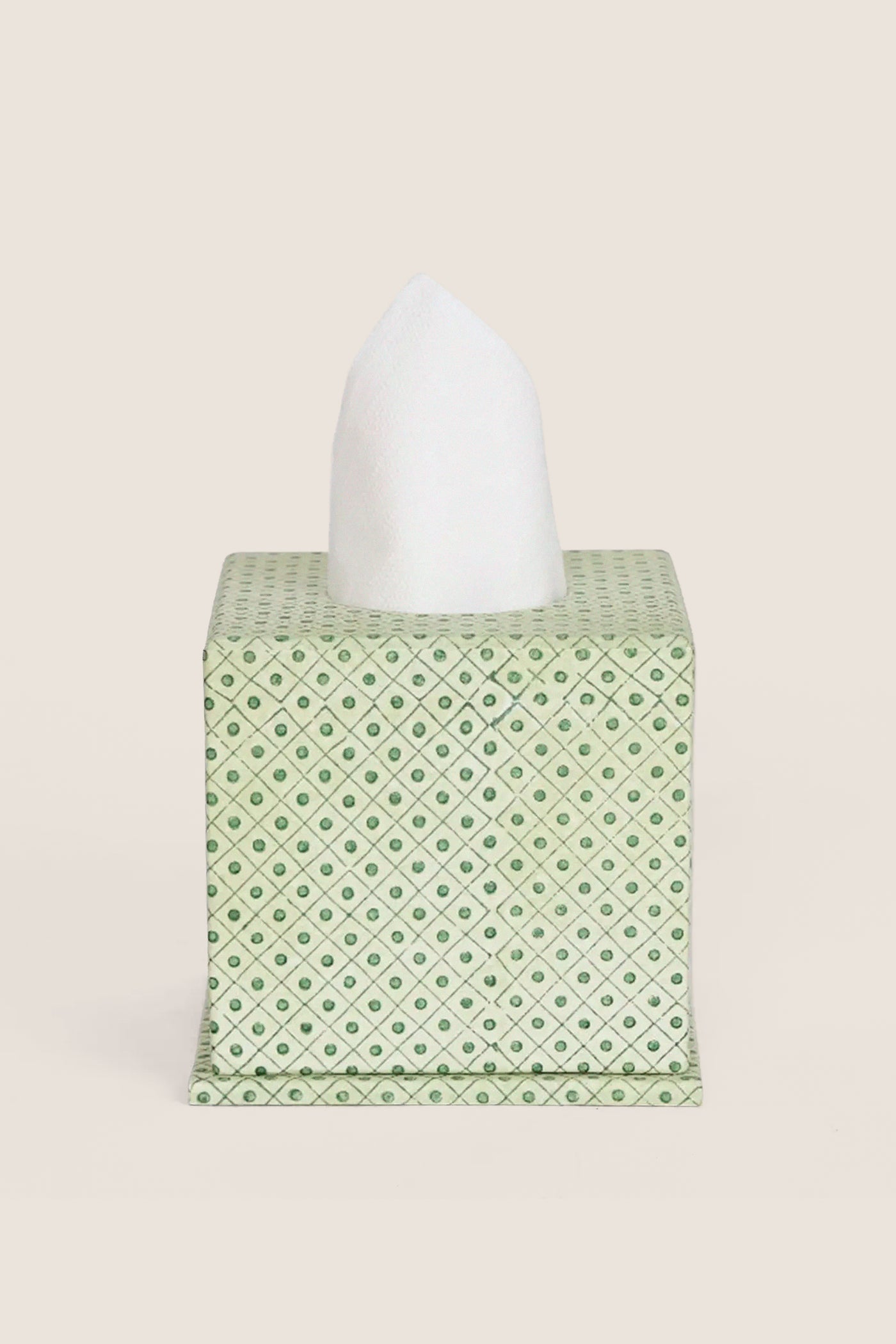 Dot and Grid Green Screen Printed Square Tissue Box