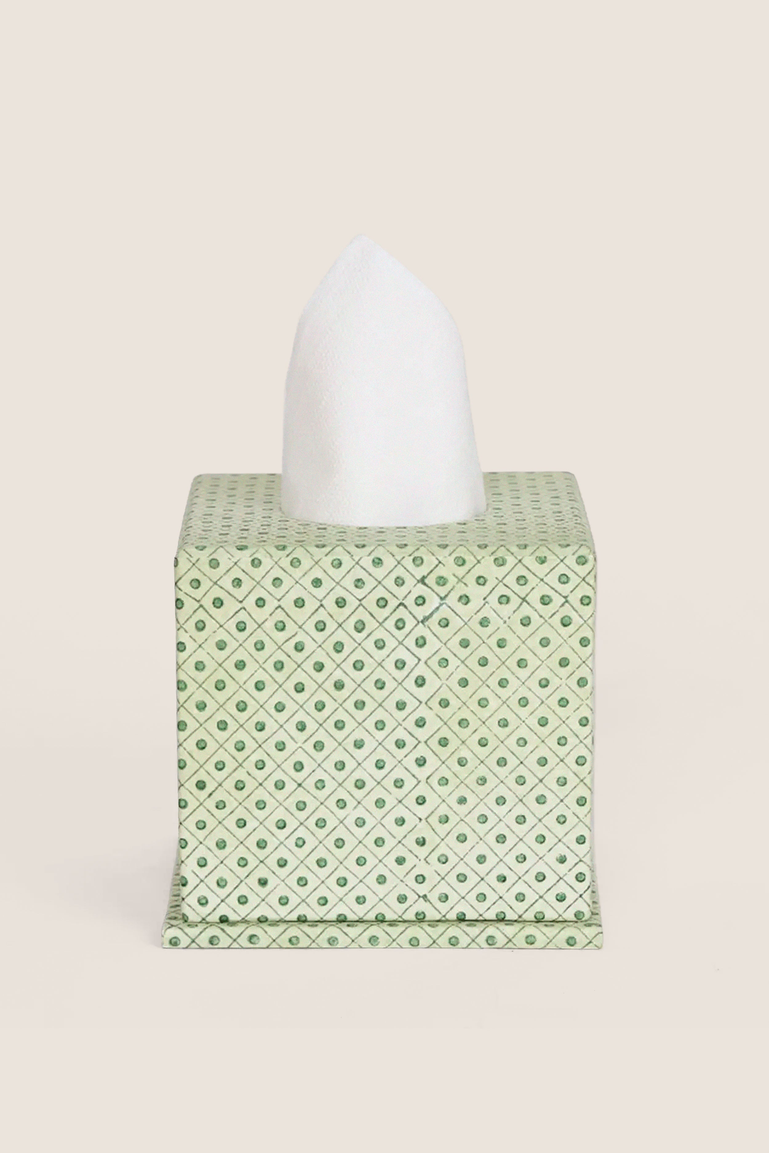 Dot and Grid Green Screen Printed Square Tissue Box