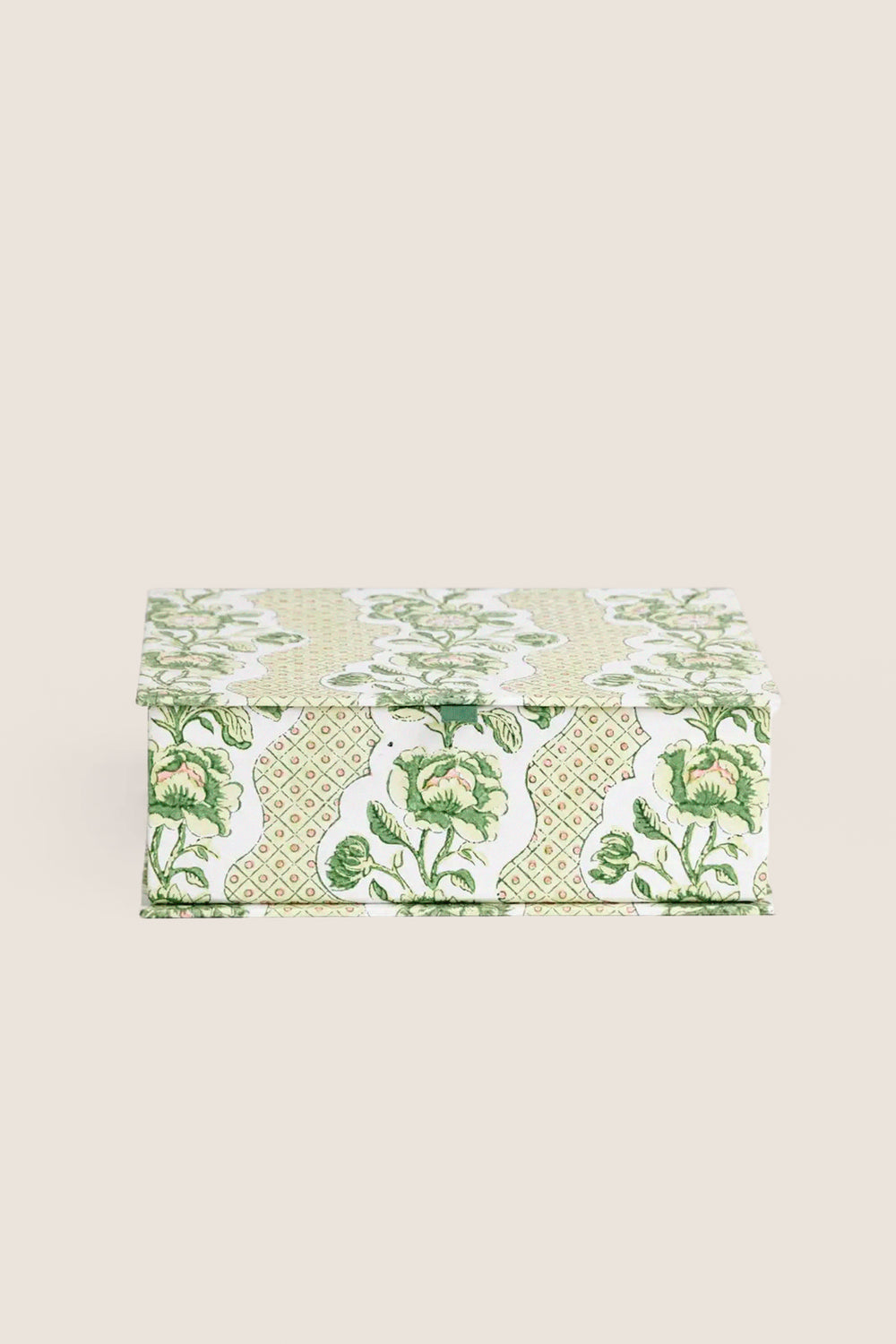 Green Blooming Trellis Small Block Printed Keepsake Box