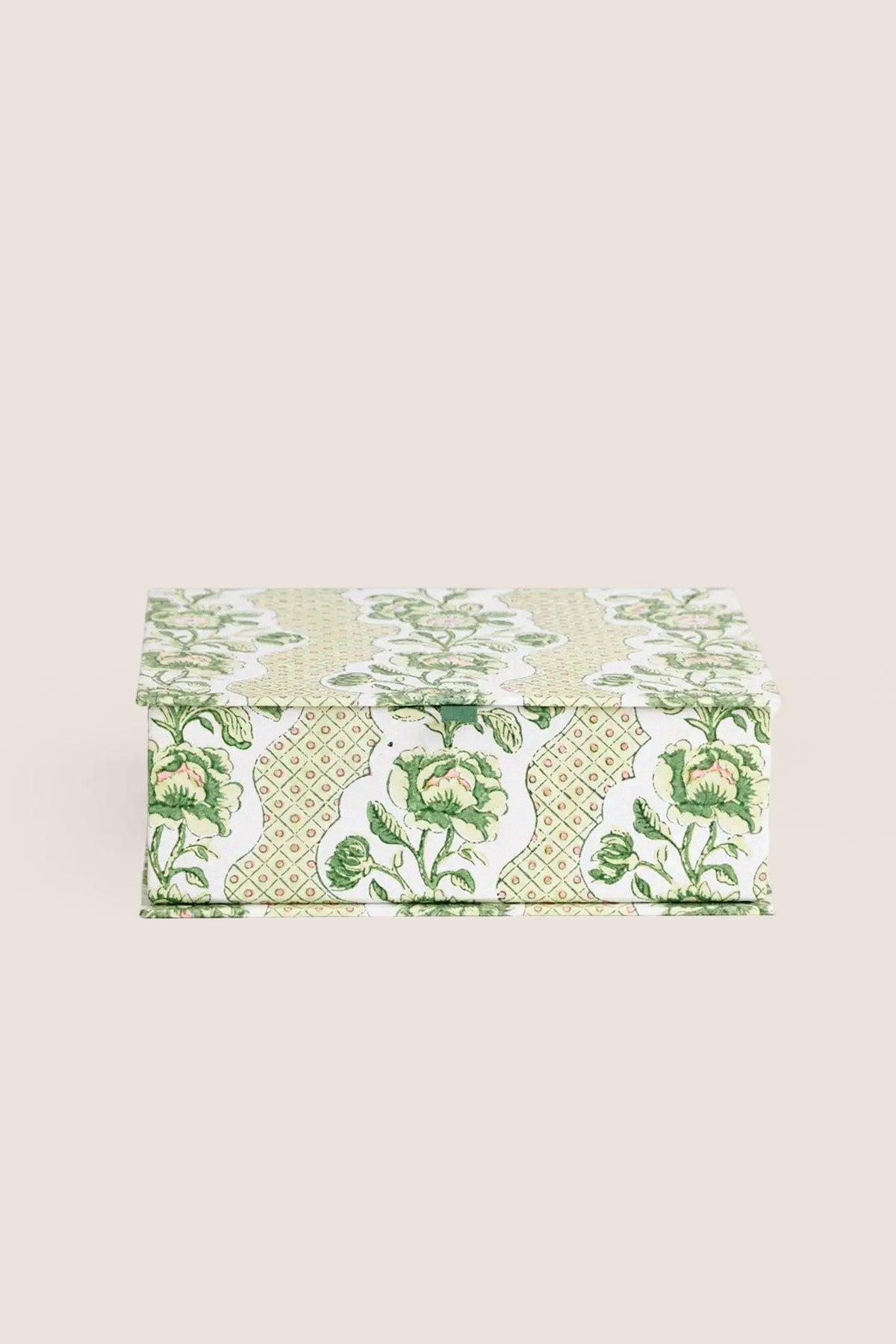 Green Blooming Trellis Small Block Printed Keepsake Box
