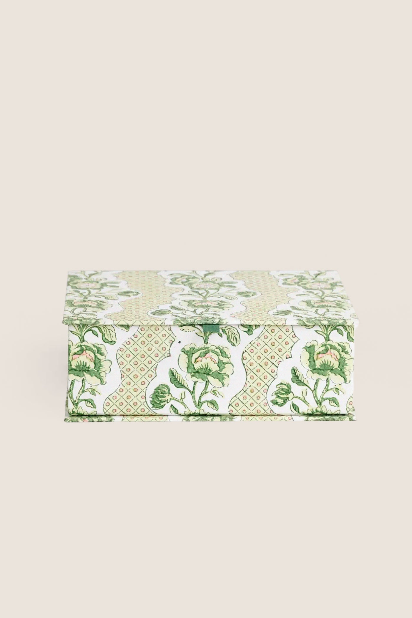 Green Blooming Trellis Small Block Printed Keepsake Box