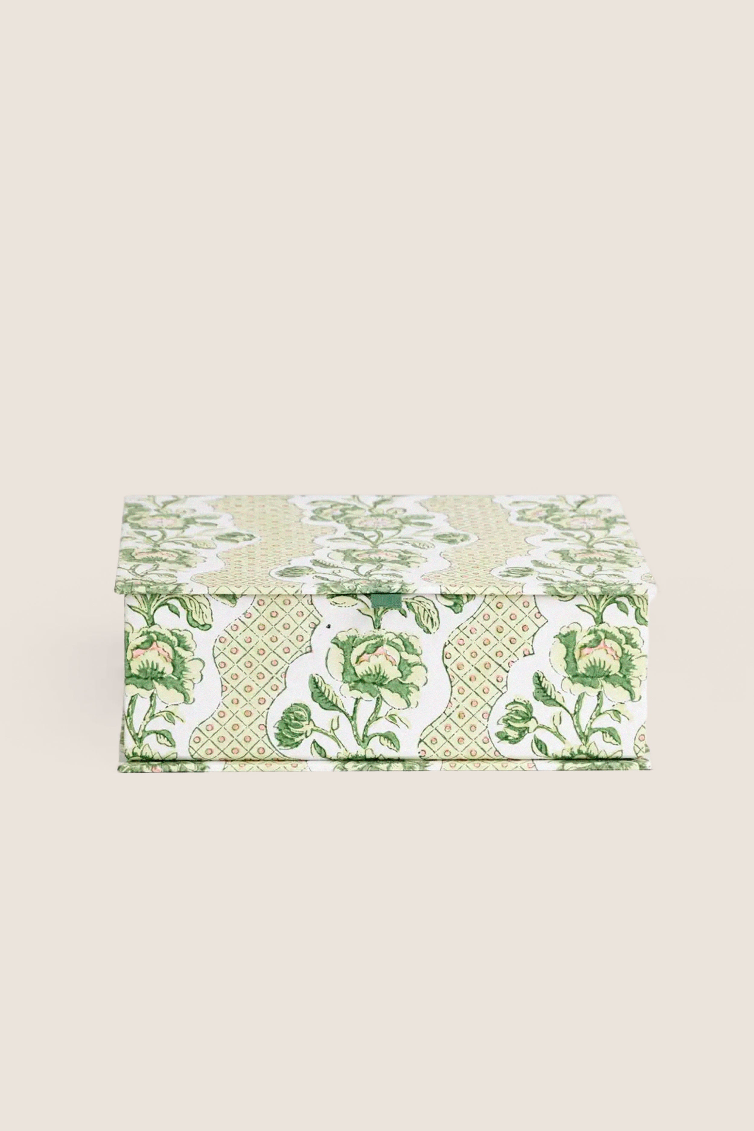 Green Blooming Trellis Small Block Printed Keepsake Box