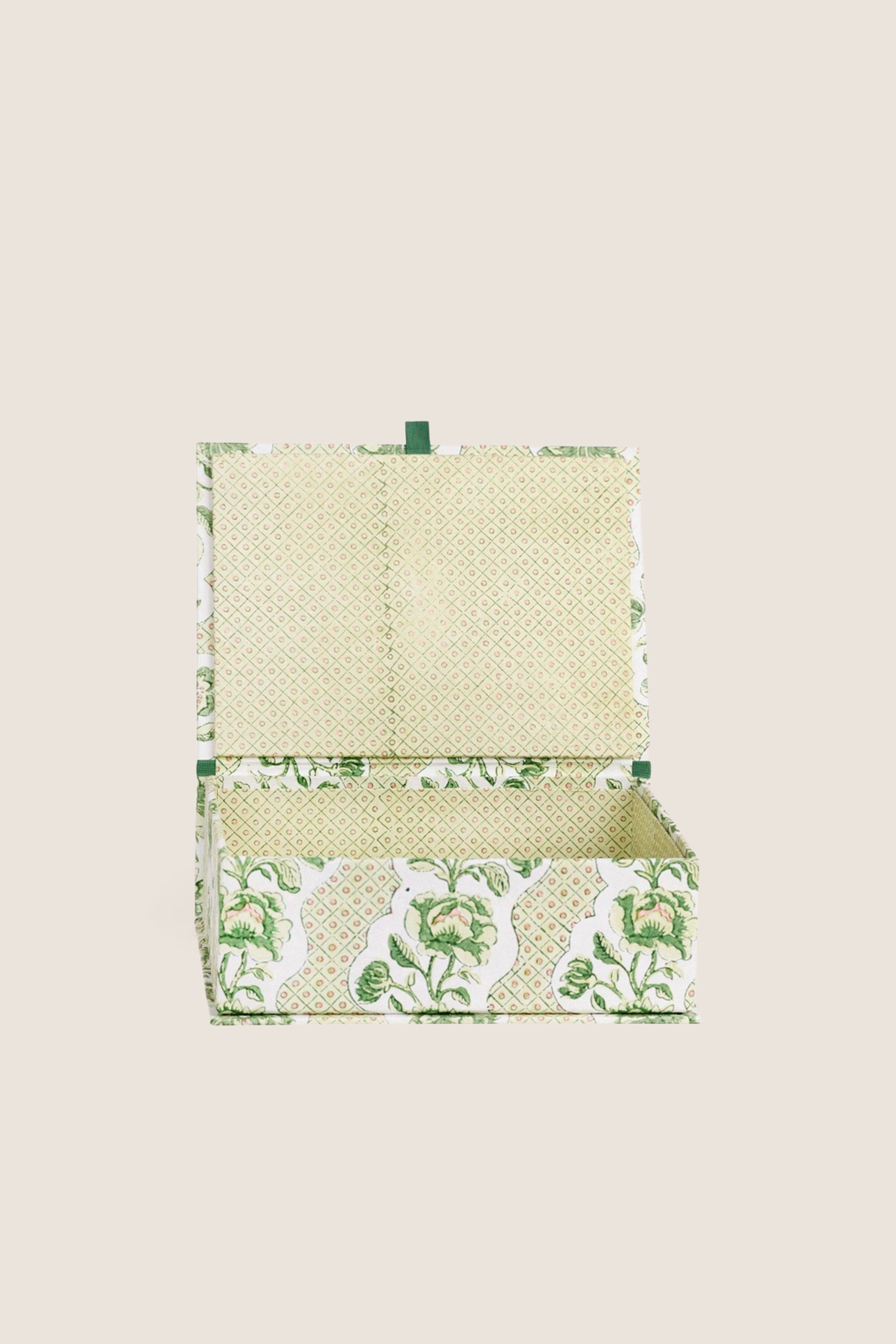 Green Blooming Trellis Small Block Printed Keepsake Box