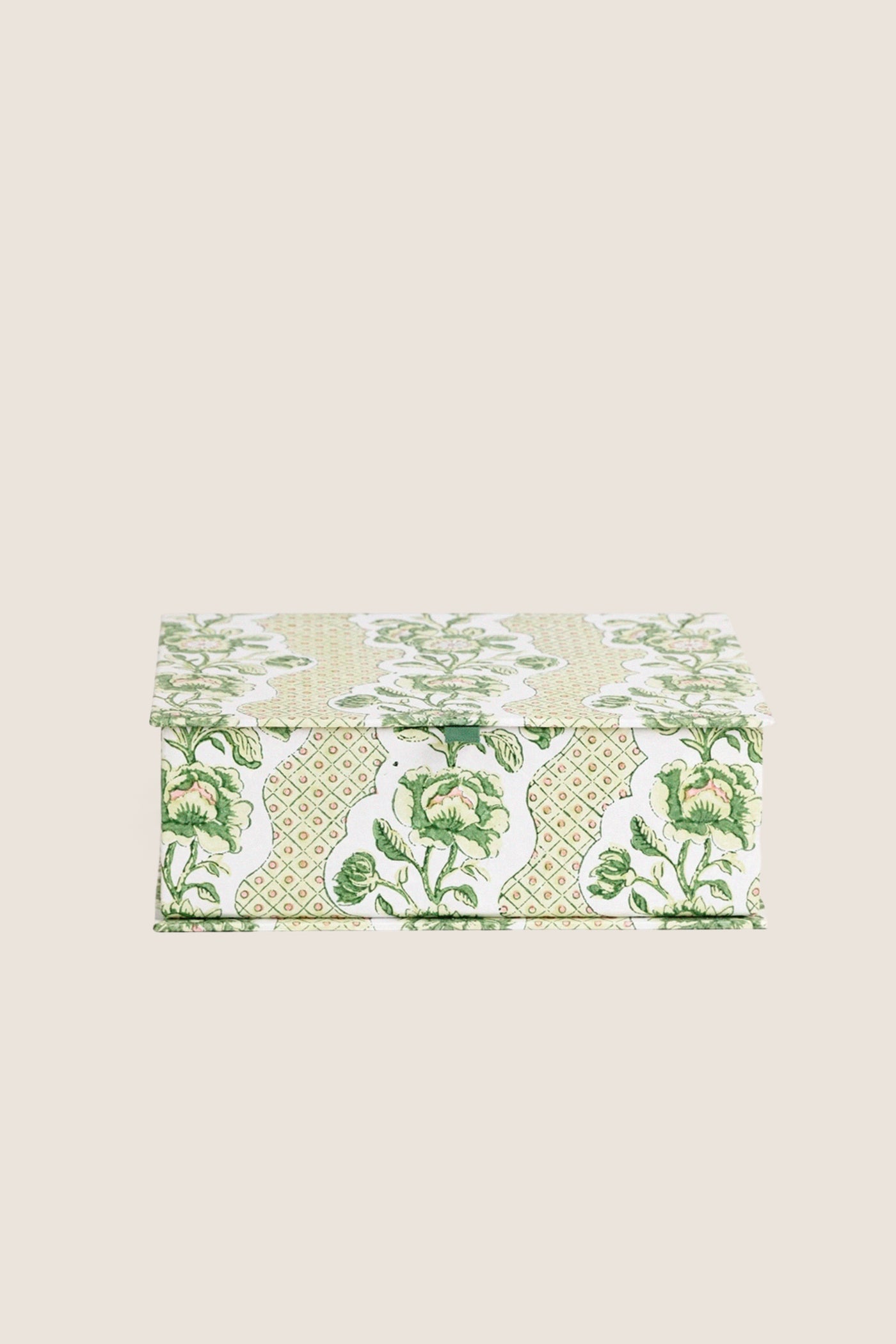 Green Blooming Trellis Large Block Printed Keepsake Box
