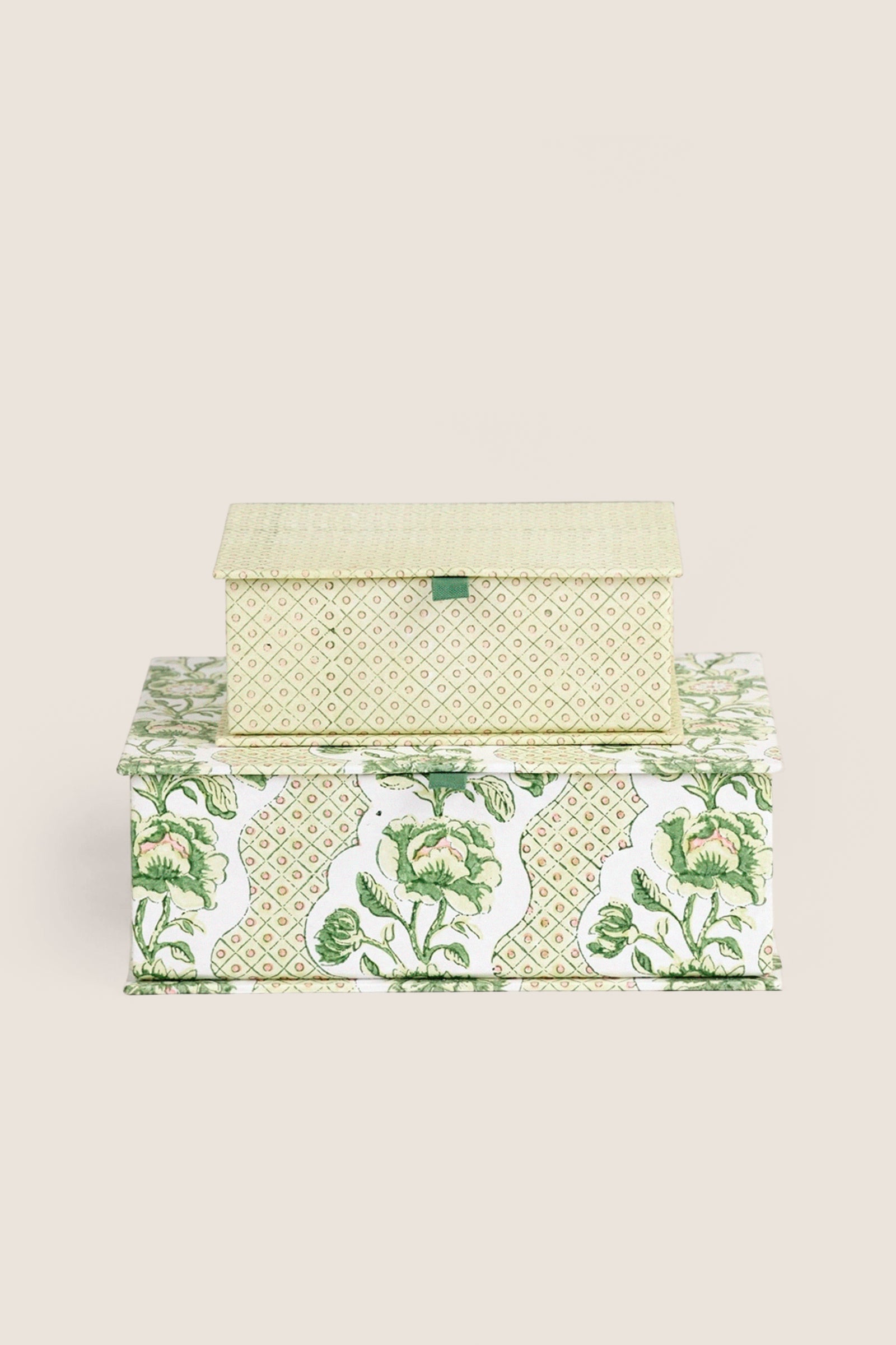 Green Blooming Trellis Large Block Printed Keepsake Box