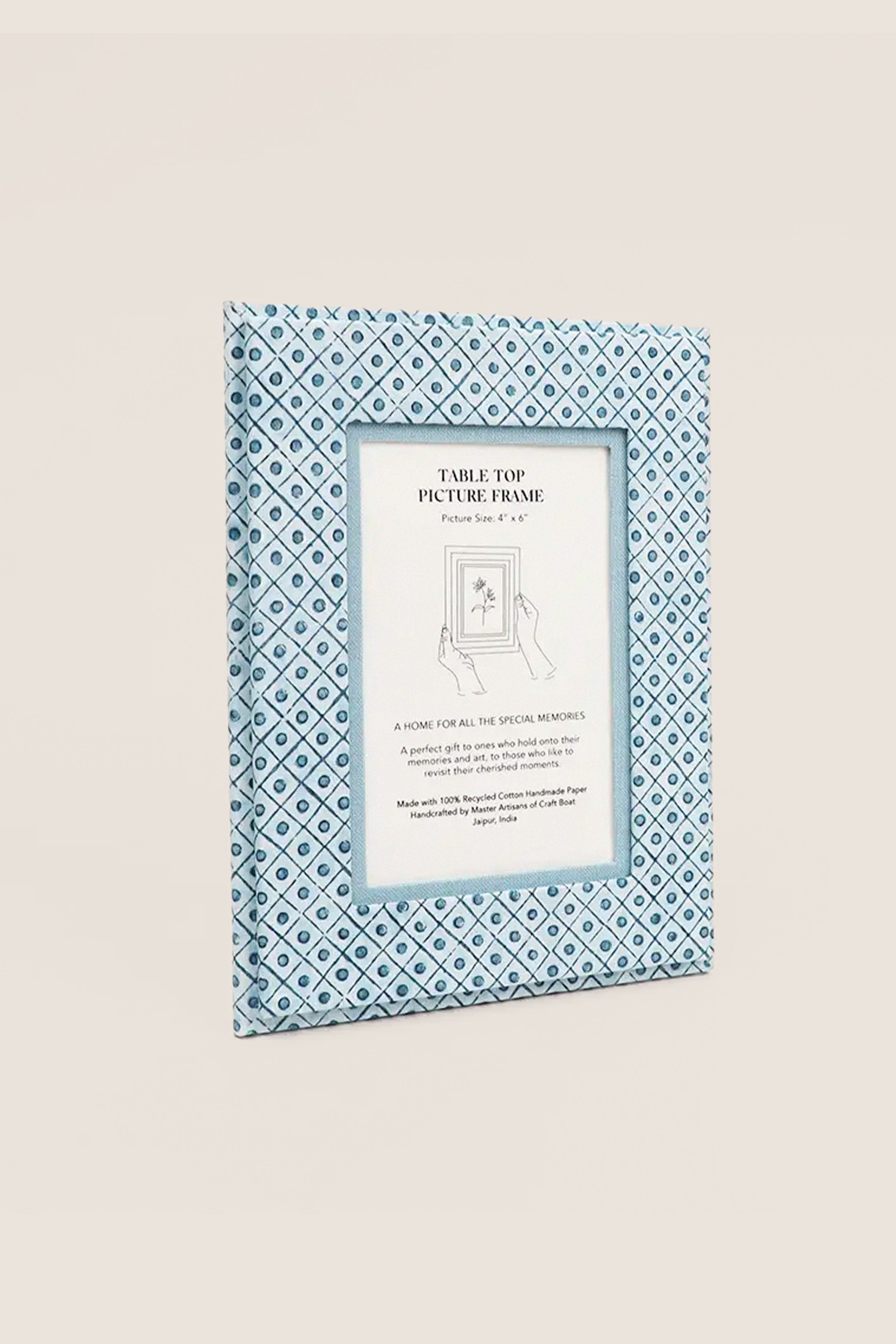Dot and Grid Indigo Screen Printed Tabletop Picture Frame