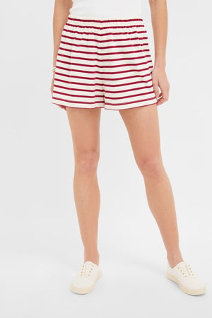 Red and Ivory Stripe Knit Olympia Short