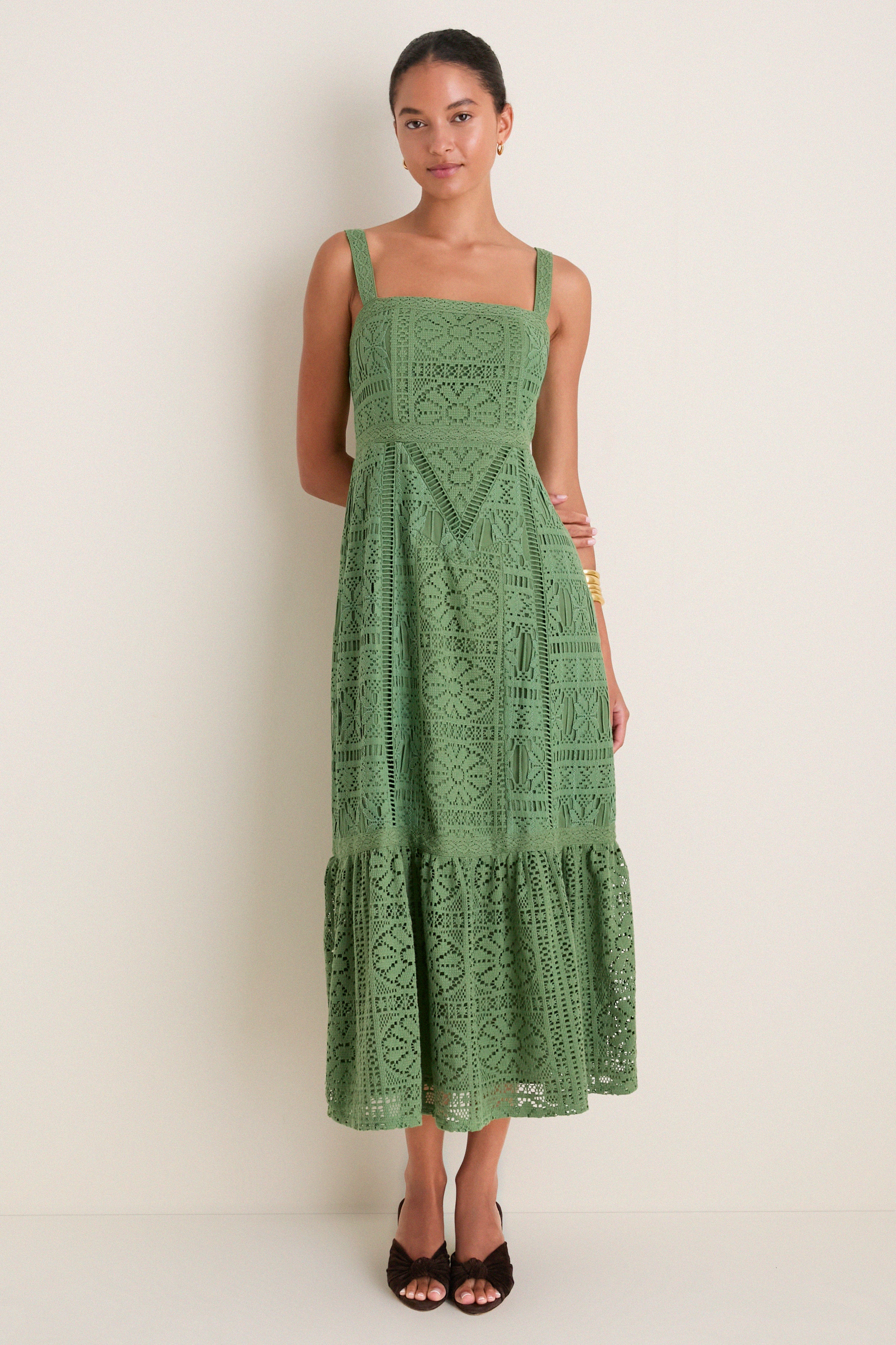 Pesto Lace Perrine Midi Dress