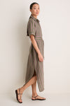 Olive and Raspberry Stripe Linen Milano Shirt Dress