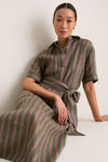 Olive and Raspberry Stripe Linen Milano Shirt Dress