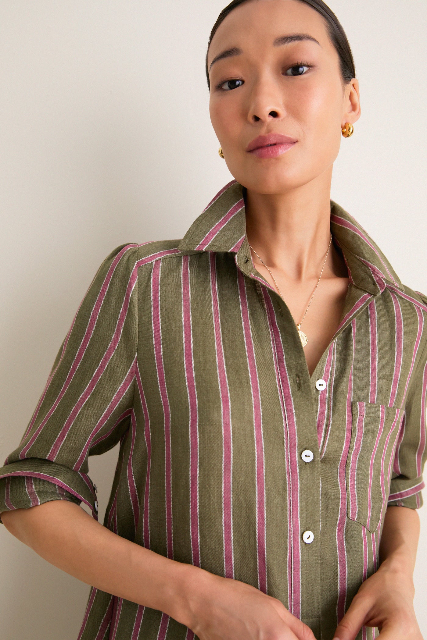 Tuckernuck Olive and Raspberry Stripe Linen Callahan Dress Olive and Raspberry Stripe / XXL