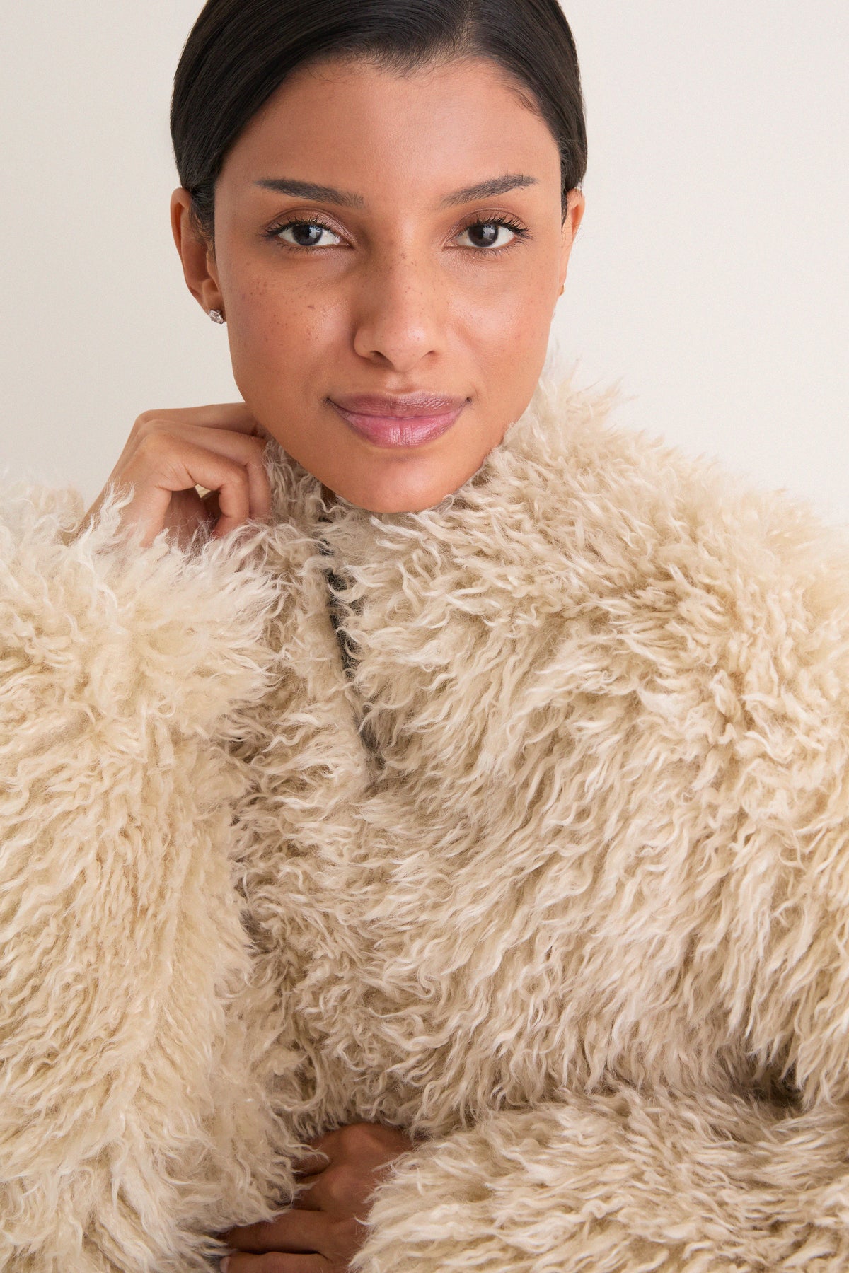 Off White Faux Fur Curl Charlotte Jacket