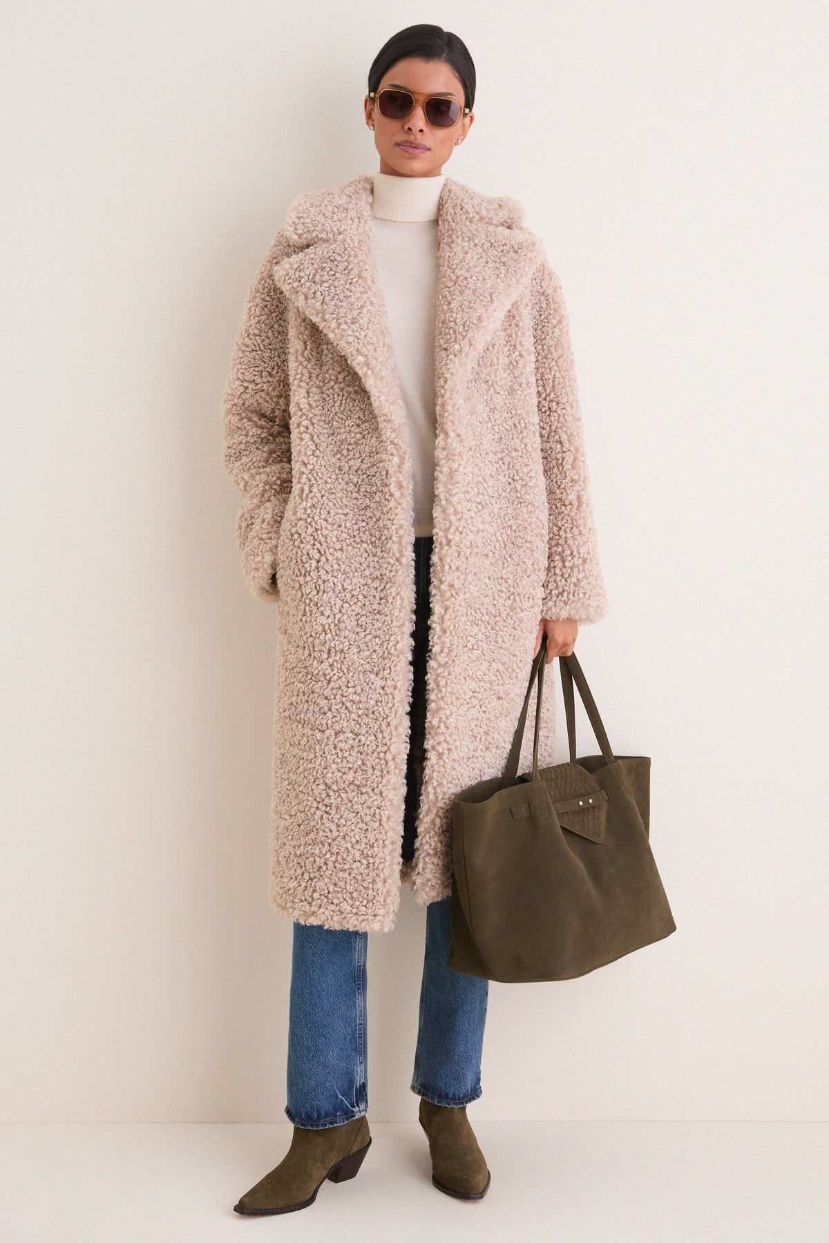 Ecru Curly Faux Fur Jazmin Coat
