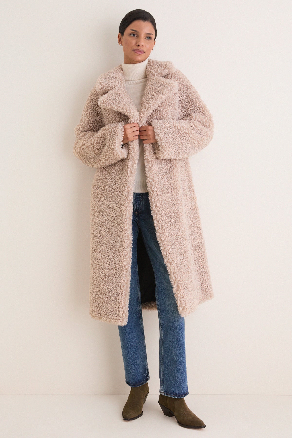 Ecru Curly Faux Fur Jazmin Coat